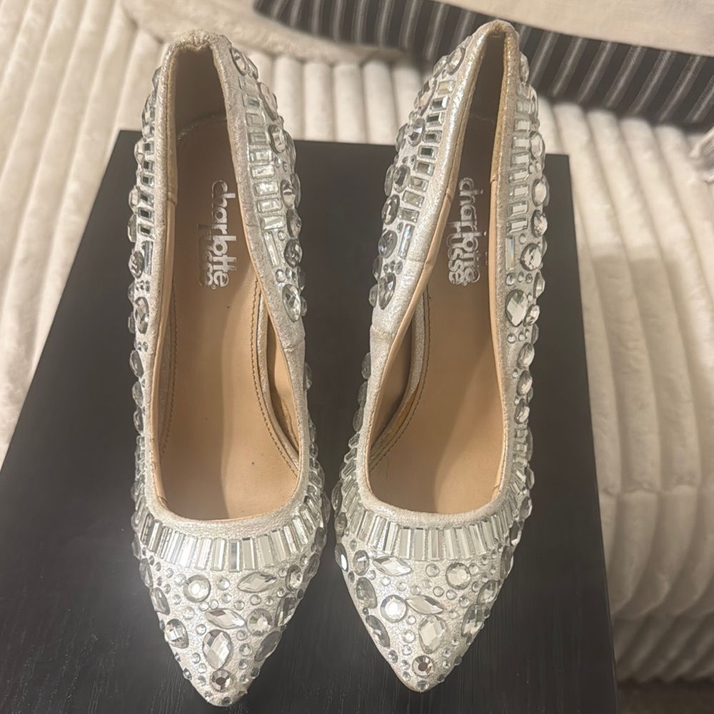 Charlotte Russe Silver Heels with Intricate Design